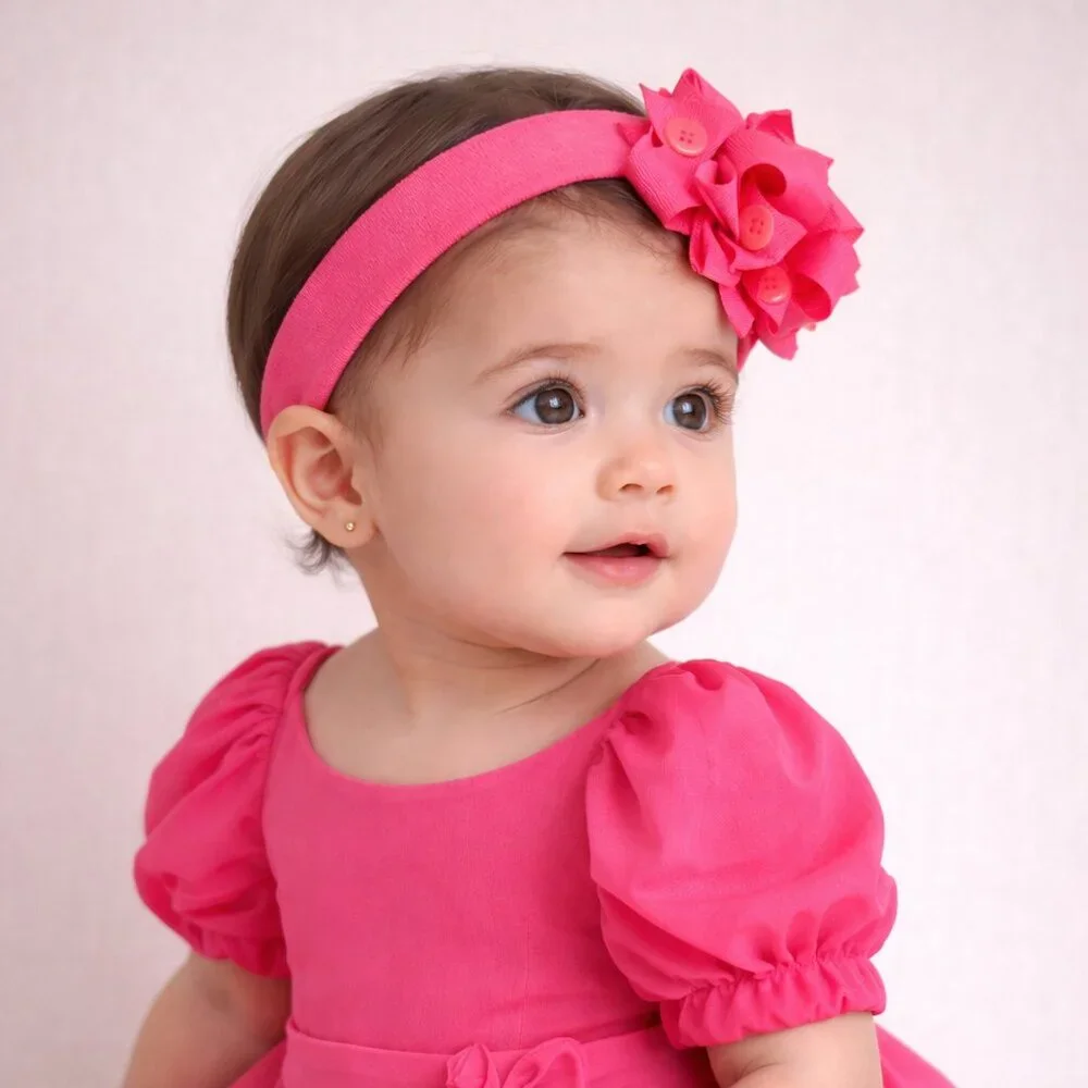 Hand Crafted Custom Design‎ Adorable Boutique Pink Headband w/Buttons  NWOT